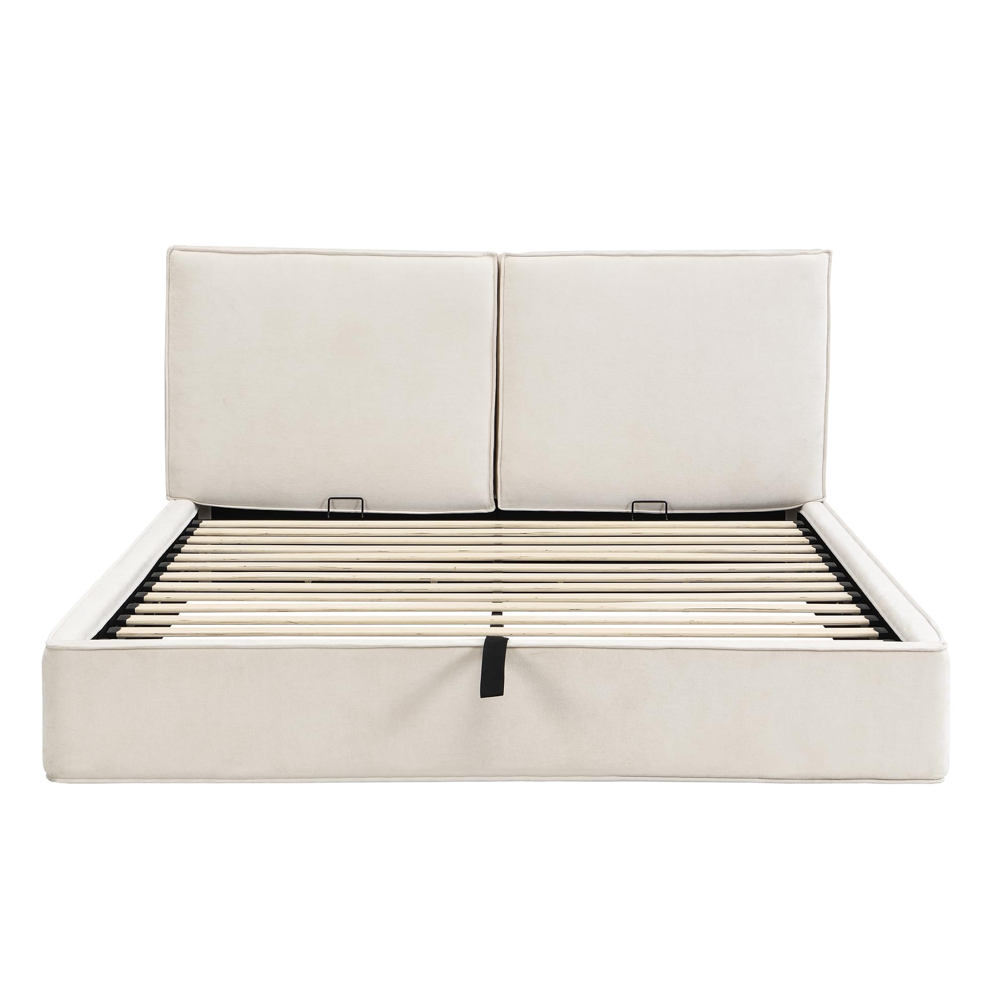 Merax Polsterbett 180x200 cm mit hydraulischem Stauraum, Doppelbett mit Lattenrost und Kopfteil, modernes Funktionsbett mit stabilem Rahmen und elegantem Design, Chenille-Stoff, Beige (ohne Matratze)