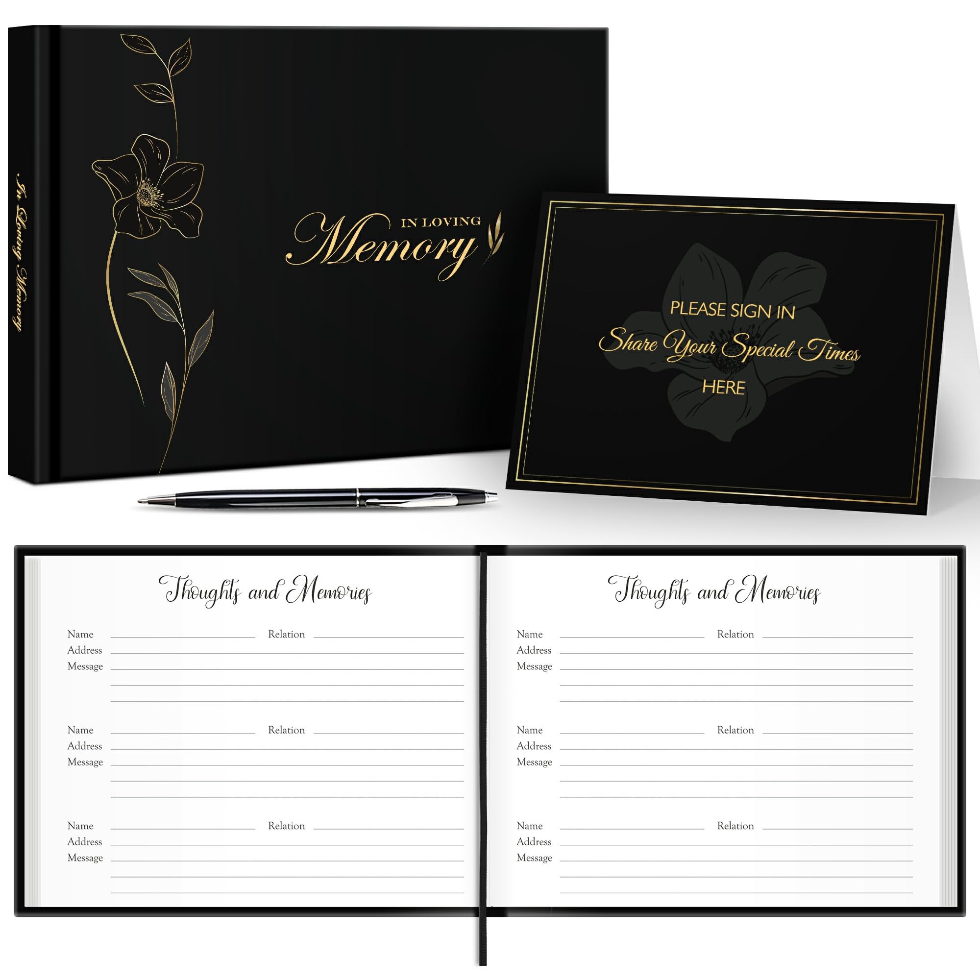 In Loving Memory Funeral Guest Book with Table Sign, Pen &amp; Box