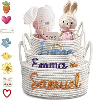 Personalized Baby Basket with Name for Newborn Boy Girl, Custom Cotton Rope Nursery Storage Baskets Gifts for for Diaper Caddy, Organizer- Small