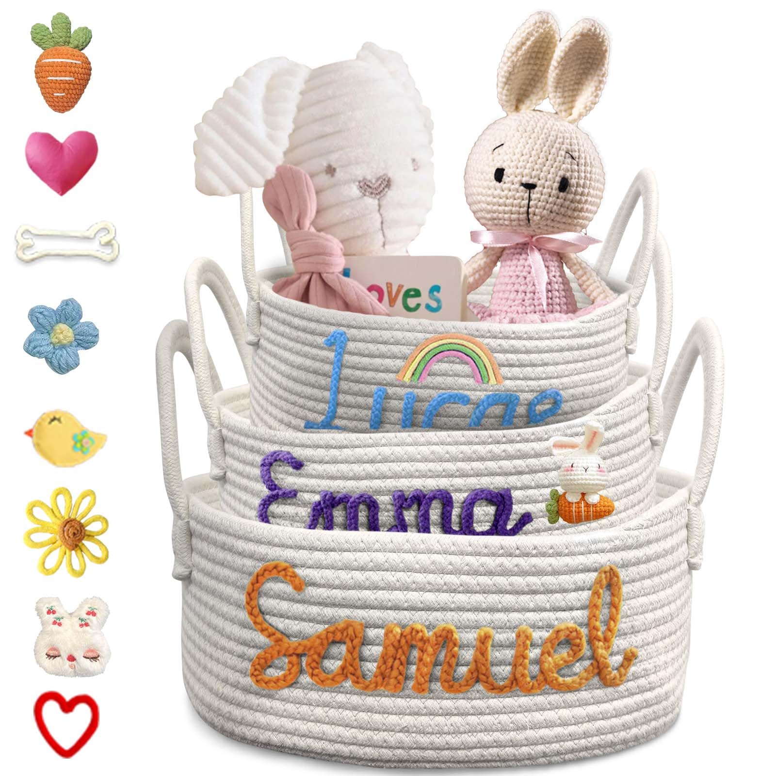 Personalized Baby Basket with Name for Newborn Boy Girl, Custom Cotton Rope Nursery Storage Baskets Gifts - Small
