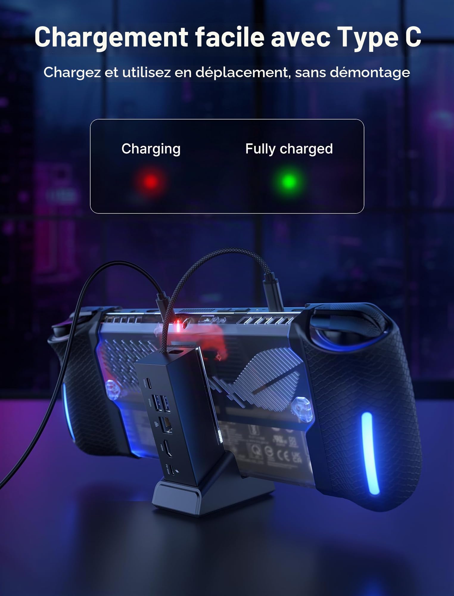 JSAUX Coque RVB avec poignée en silicone et module de refroidissement pour ROG Ally X