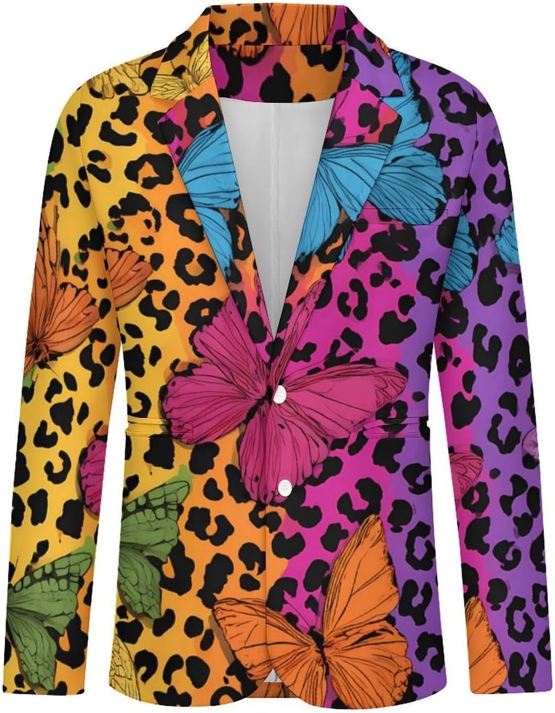 Leopard Colorful Butterfly Mens Casual Blazer Lightweight Sport Coat Slim Fit Suit Jacket