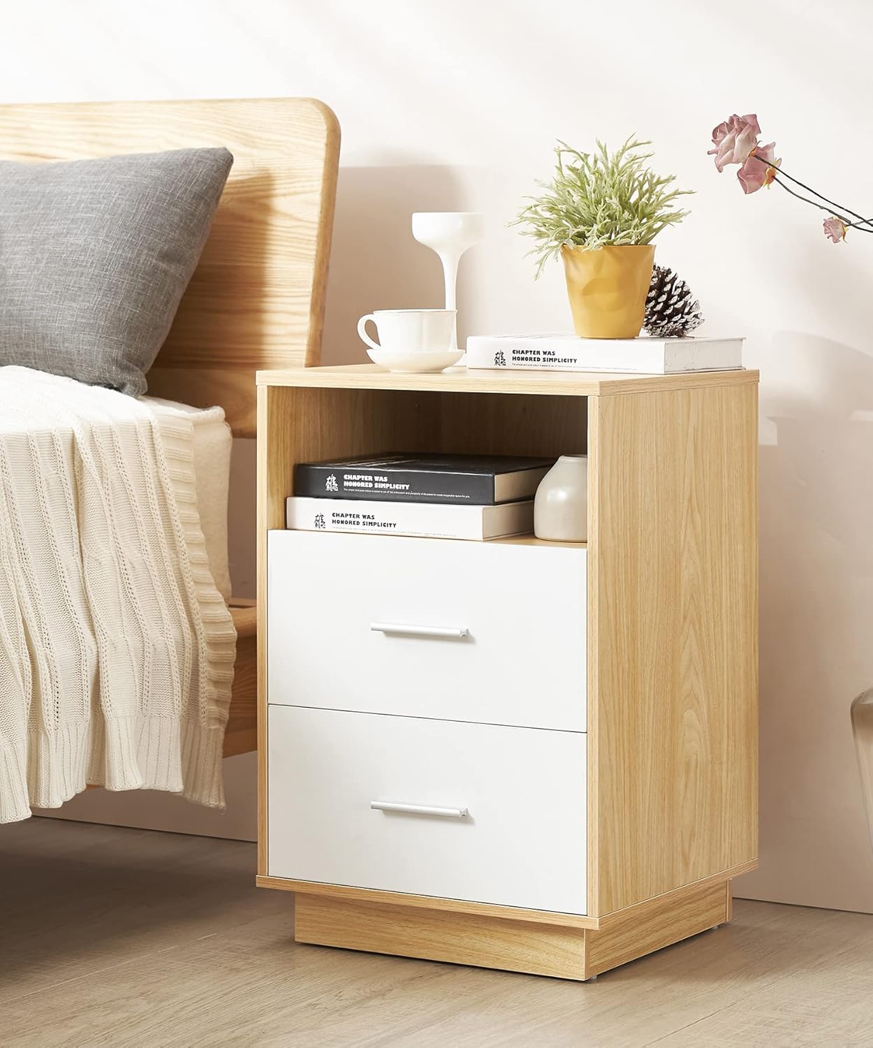 OBERICOL Night Stand, 2 Drawers End Table with Shelf, Cute Side Table ...