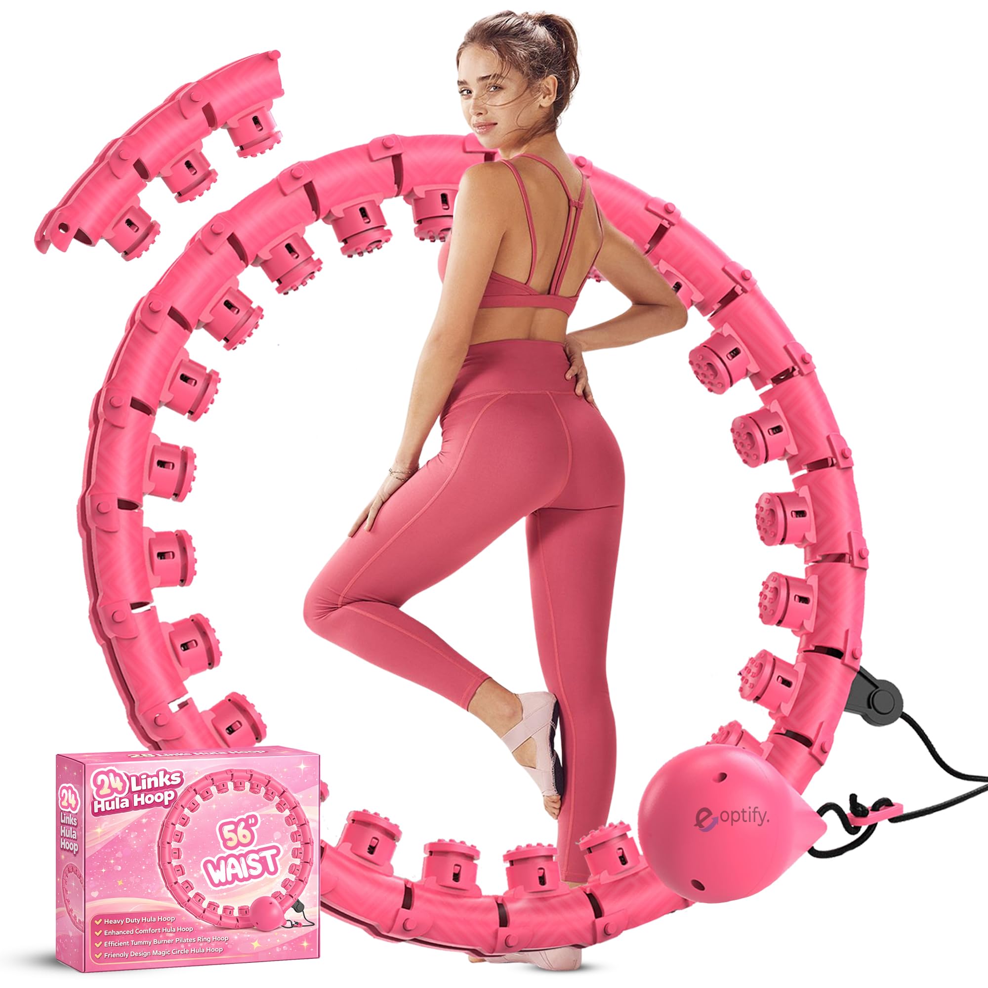Weighted Fit Hula Hoop Plus Size for Adult Weight Loss, Universal 24 Detachable Links Smart Fitness Infinity Hula Hoop, Adult & Beginners Exercise Fit Hula Hoop Fitness & Massage Pilates Ring