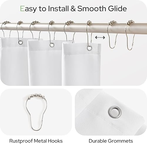 Miniatura 6 de HOMEIDEAS Cortina de ducha verde de 72 x 72 pulgadas, cortinas de ducha de tela impermeable con patrón de hojas para baño con ganchos, lavable a