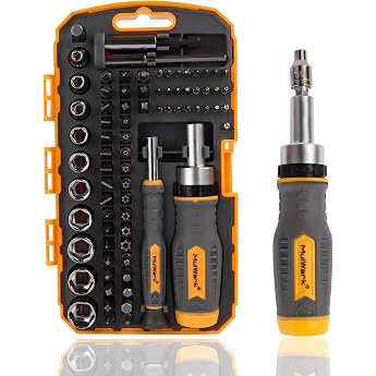 MULWARK Screwdriver Bit Set & Socket Set, 77 Piece Ratchet Screwdriver Set with Case, 77 in 1 Multi Bit Screwdriver for DIY, 