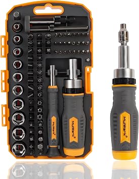 MULWARK Compact Tool Kit Bundle: 11pc Right Angle Screwdriver Set & 77pc Screwdriver Bits and Socket Set Versatile Ratchet Wrench & Complete DIY Tool Kit