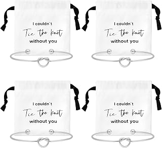 CEELGON 8 Pcs Jewelry Pouch Bridesmaid Gifts Set of 4 Linen Cotton Small Drawstring Bags & Bridesmaid Knot Bracelet Jewelry Packaging Bridesmaid Proposal Gift Bridal Party Favors Gifts (Silver)