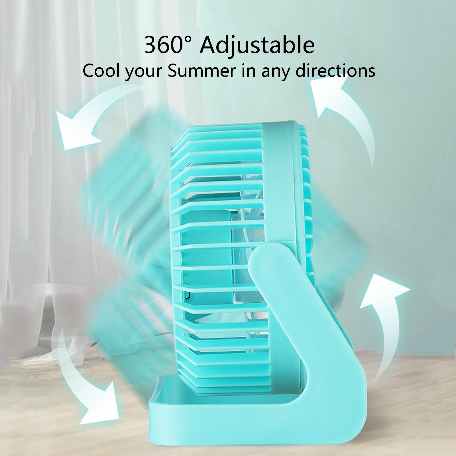 Potente mini ventilatore da scrivania USB, circolatore d'aria personale con forte flusso d'aria, ventola di raffreddamento elettrica per casa, ufficio, dormitorio, design compatto e portatile (blu