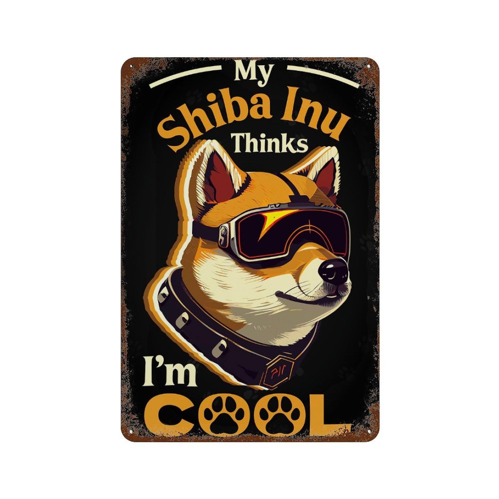 Garage Style Cool Cyber Dog Shiba Inu Distressed Metal Wall Sign 11.8"x7.9", Retro Wall Decor for Bar And Workshop