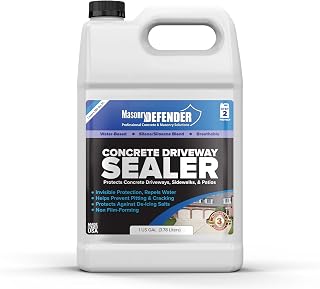 MasonryDefender Concrete Sealer 1 Gallon - Deep Penetrating Silane Siloxane Water Repellent for Driveways, Patios & Sidewalks