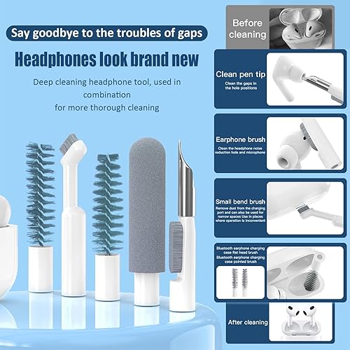 Vista 13 de Kit de limpieza de auriculares para pantalla de teléfono portátil 20 en 1, kit de limpieza de teclado, kit de limpieza de teclado con cepillo