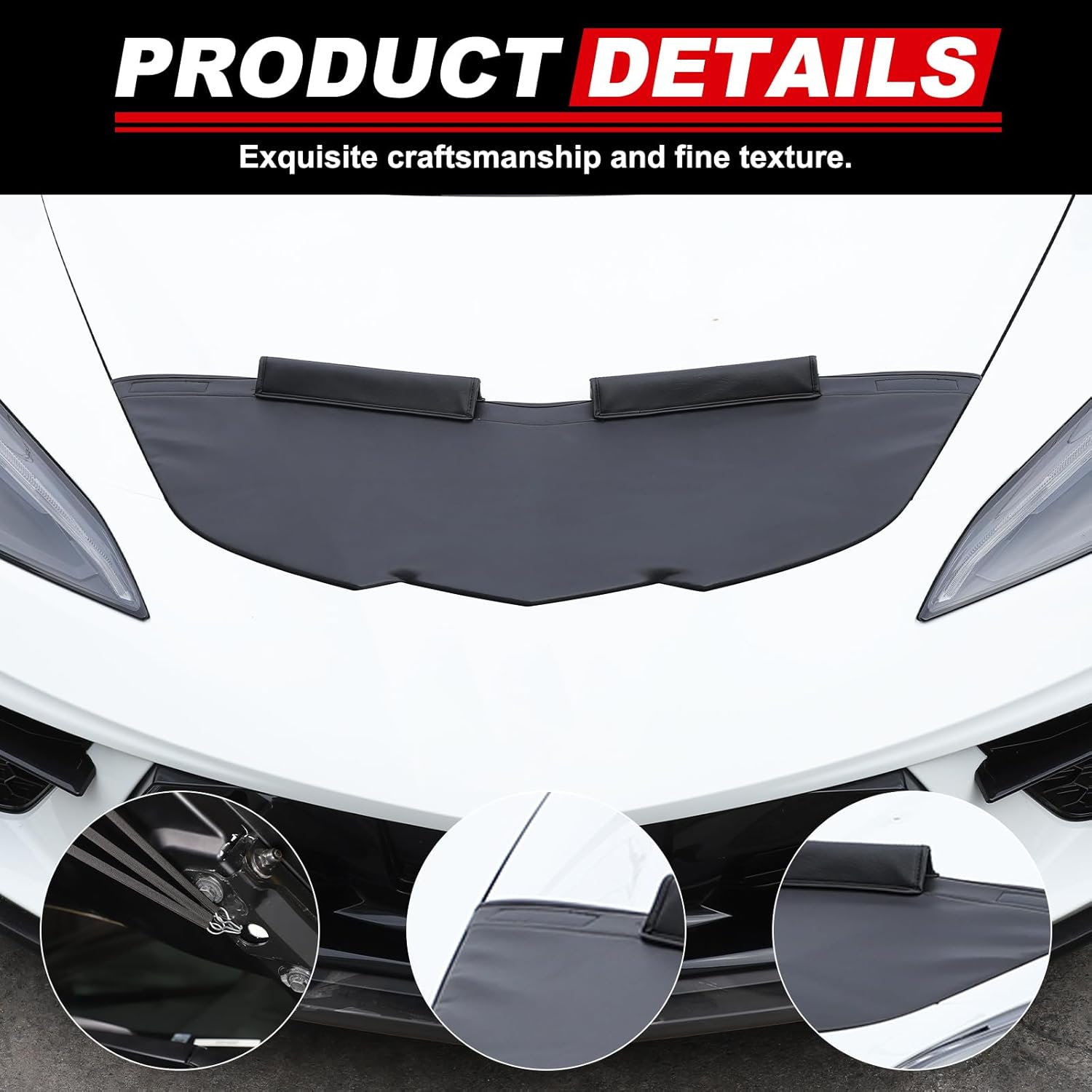 Car Bonnet Hood Protector Bra Compatible with Chevy Corvette C8 2020-2024,Leather Hood Bra Front End Nose Mask,Black Engine Cover Anti Scratch Mask Exterior Accessories