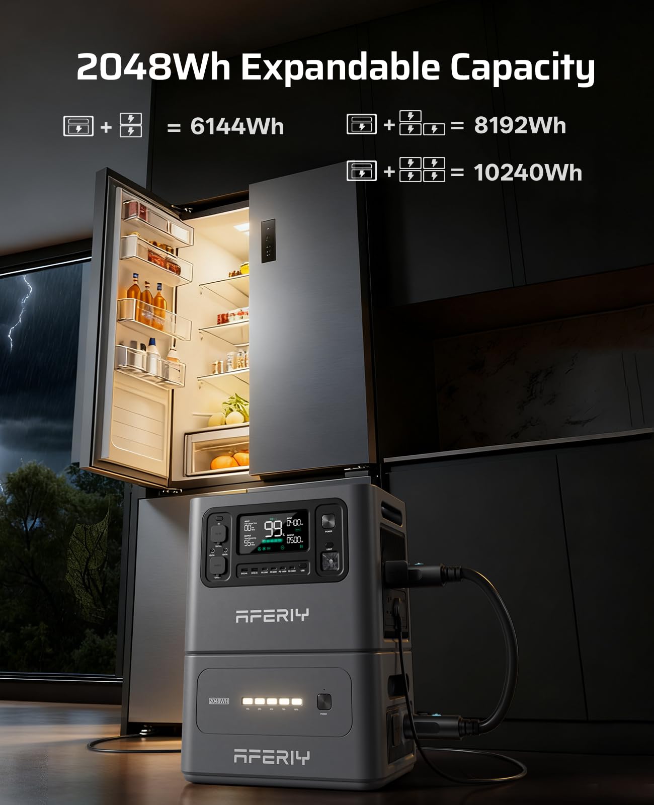 AFERIY P280 4096Wh Portable Power Station,with 1 Extra Battery,2800W Expandable Capacity LiFePO4 Battery Backup,Solar Generator for Home Use,Outdoor Camping,Power Outage,Camping,RV,Emergencies - 3