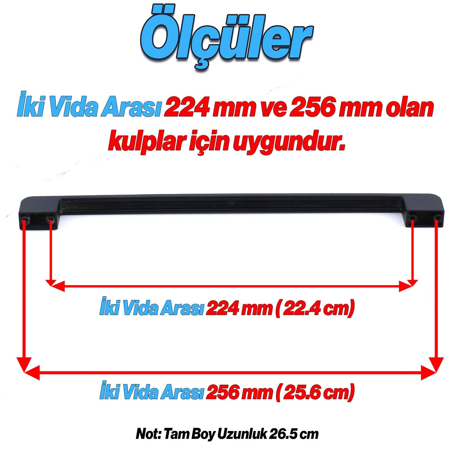 Badem10 Radus Siyah Metal Kulp 256 mm - 25.6 cm Mobilya Çekmece Mutfak Dolabı Dolap Kulpları Kulbu Kulpu