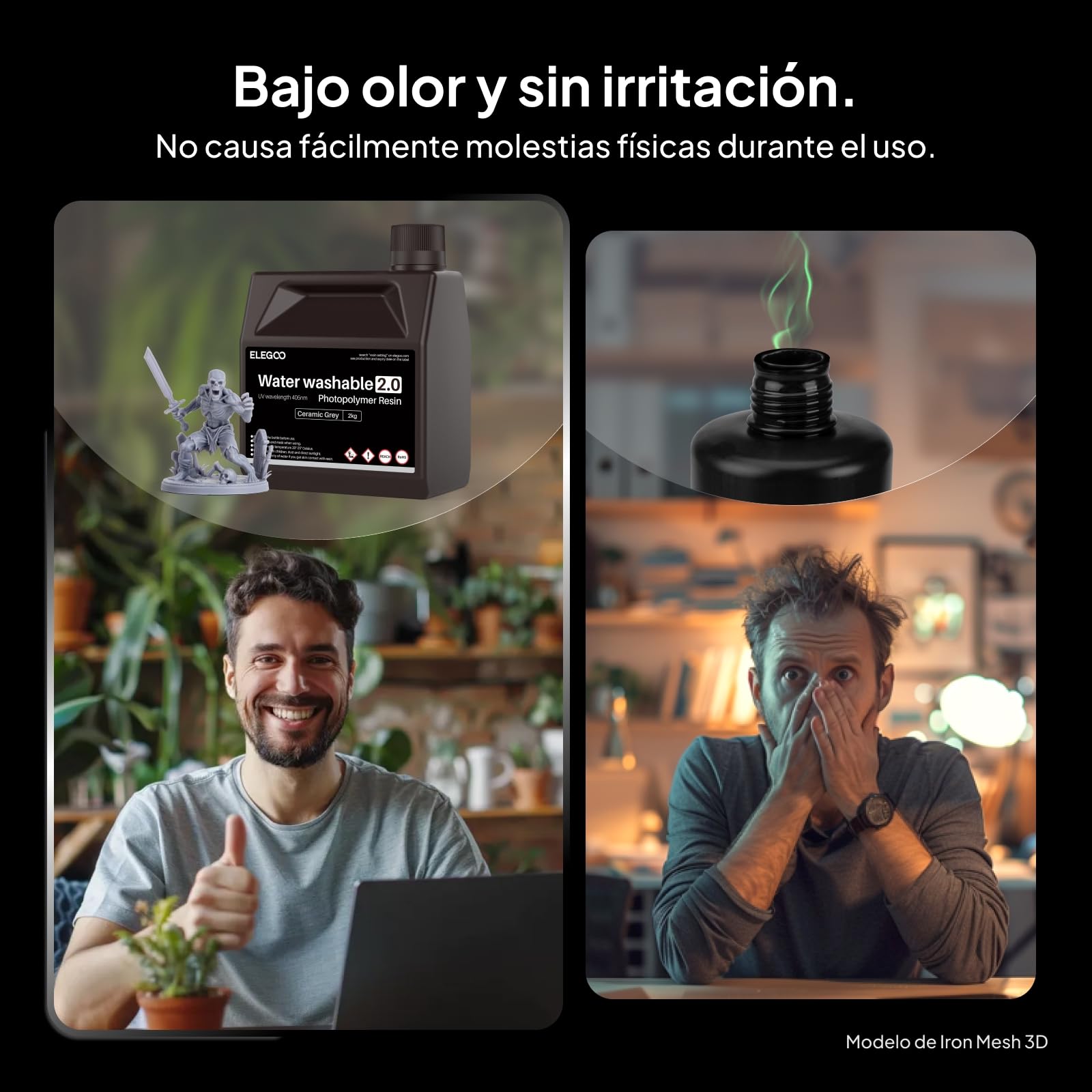 ELEGOO Resina Lavable al Agua 2.0 Gris 2KG, Resina 3D UV Rápido 395-405nm de Baja Contracción y Alta Durabilidad, Resina Fotopolímero 3D para Impresoras 3D Resina LCD/SLA/DLP
