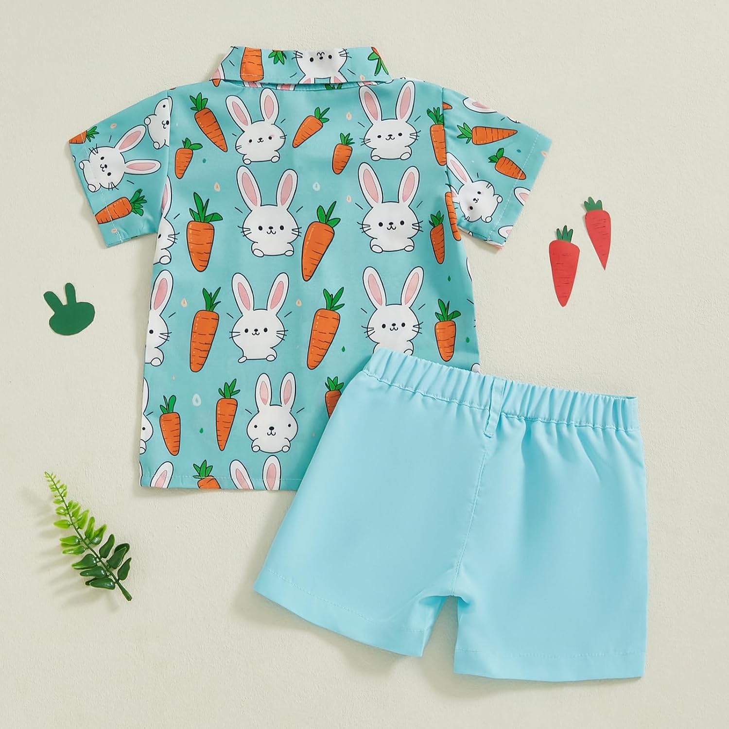 Hnyenmcko Toddler Baby Boy Easter Outfit Short Sleeve Bunny Print Button Down Shirt Solid Shorts 2Pcs Summer Clothes Set - Image 6