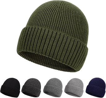 XL XXL Merino Wool Beanie, Mens Winter Beanie Hats, Winter Hat Knitted Beanies Caps Hats Ski Cuffed Cap for Men Women