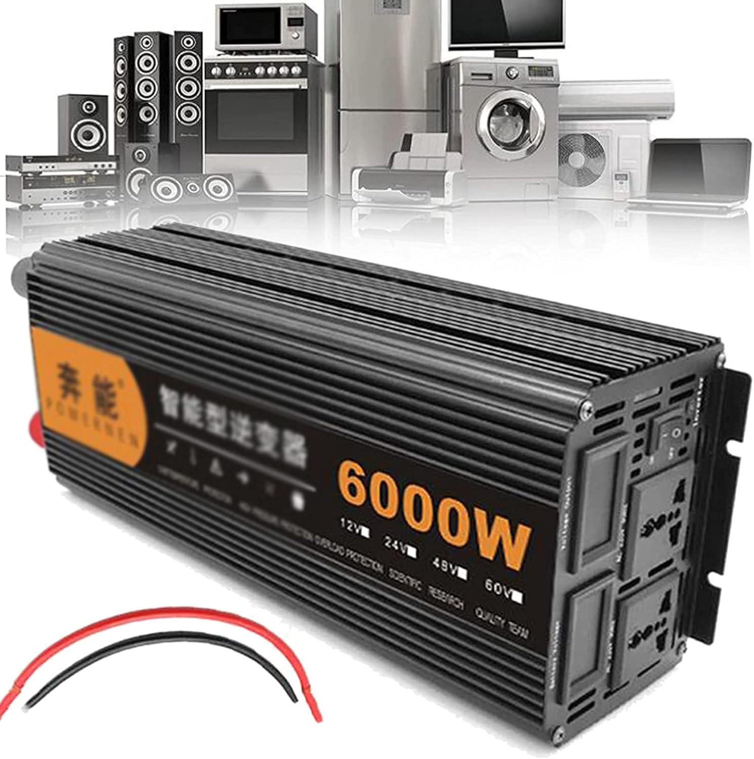 6000W Pure Sine Wave Inverter 12V 24V 48V 60V to 220V, Dual Digital Display, LCD Screen, USB Port, Car Power Converter for RV, Boat, Home Use