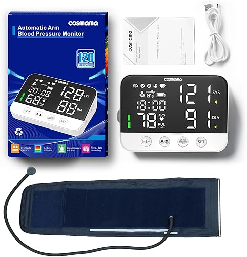 Miniatura 6 de COSmama Monitor de presión arterial, monitores automáticos de presión arterial para uso doméstico, monitor de presión arterial recargable con puño