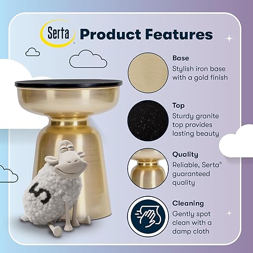 Miniatura 4 de Finch Adler - Mesa lateral de metal de latón, pequeña, redonda, para sala de estar o dormitorio, parte superior de granito sólido totalmente