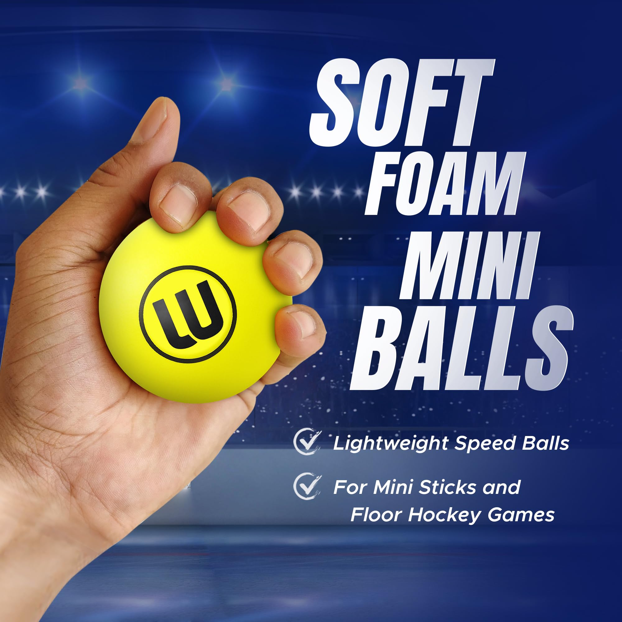 Winnwell Knee Hockey Foam Balls - Indoor Mini Stick Hockey Balls for Kids - Soft Foam 4-Pack with Drawstring Bag - 2" Diameter Ball - Image 2