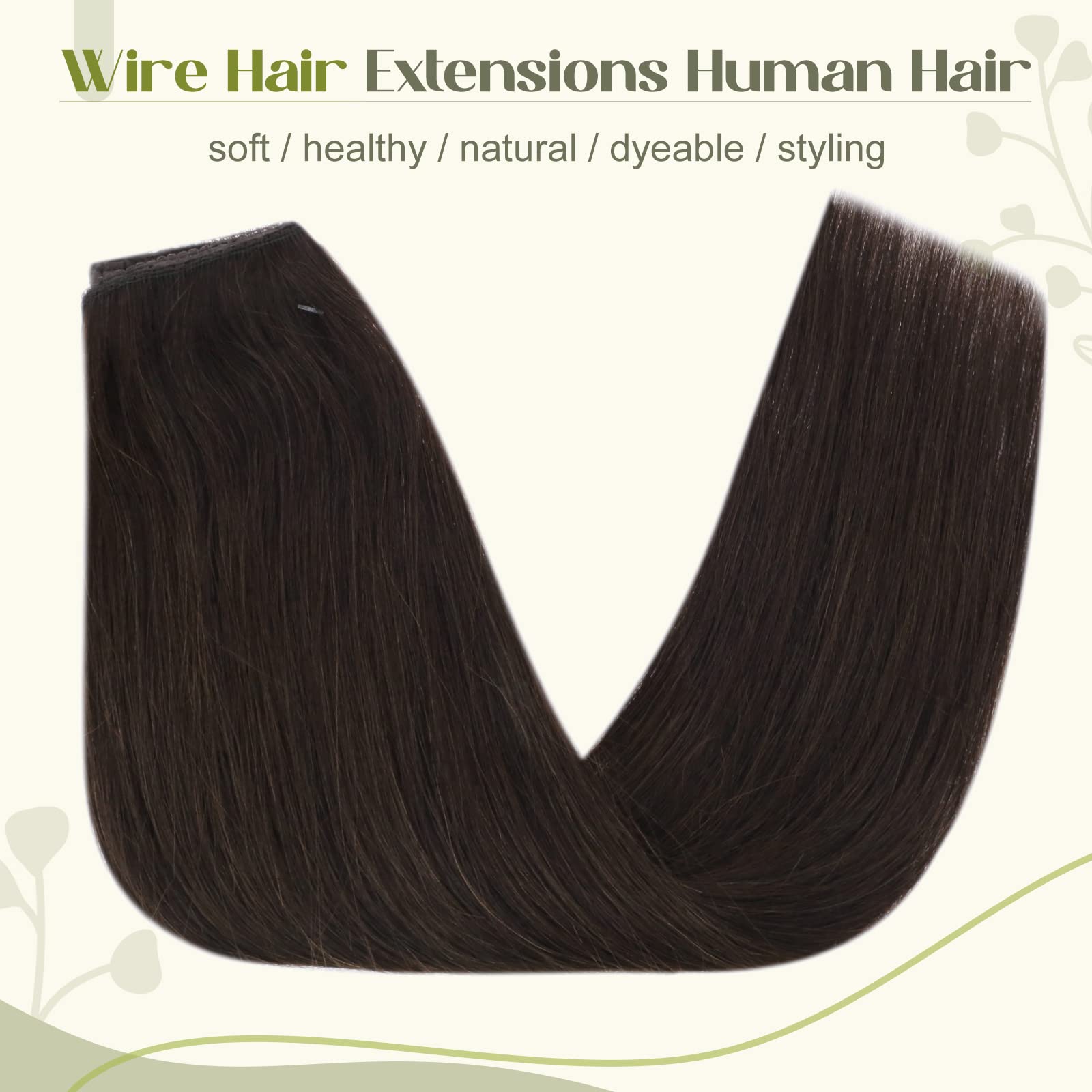 Fshine Extension con Filo Invisibile 35CM 70g Capelli Extension Castano Scuro Colore 2 Capelli Veri Brasiliani Lisci Extension Hair Invisible Filo Capelli Extension Wire Hair Extension