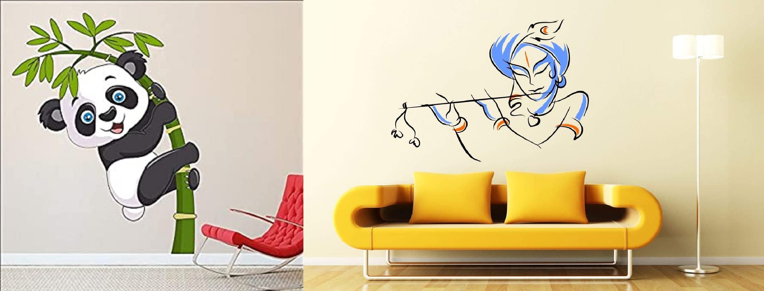 Ghar Kraft Set of 2 Self Adhesive Wall Sticker Baby Panda and Bansidhar Wall Sticker for Puja Room Home Living Room Bedroom Kids Room (B09QSZG4XD) Amazon Price History, Amazon Price Tracker