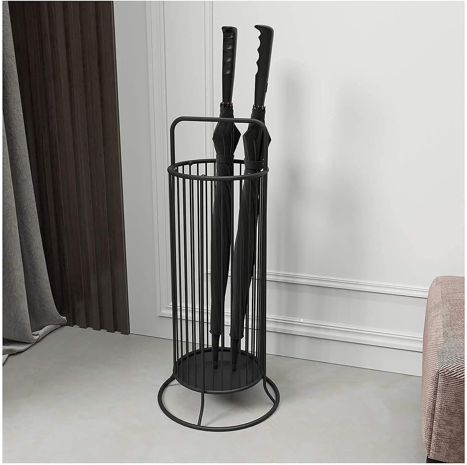 Metal Umbrella Stand with Large Capacity Stable and Durable Compact Design Black