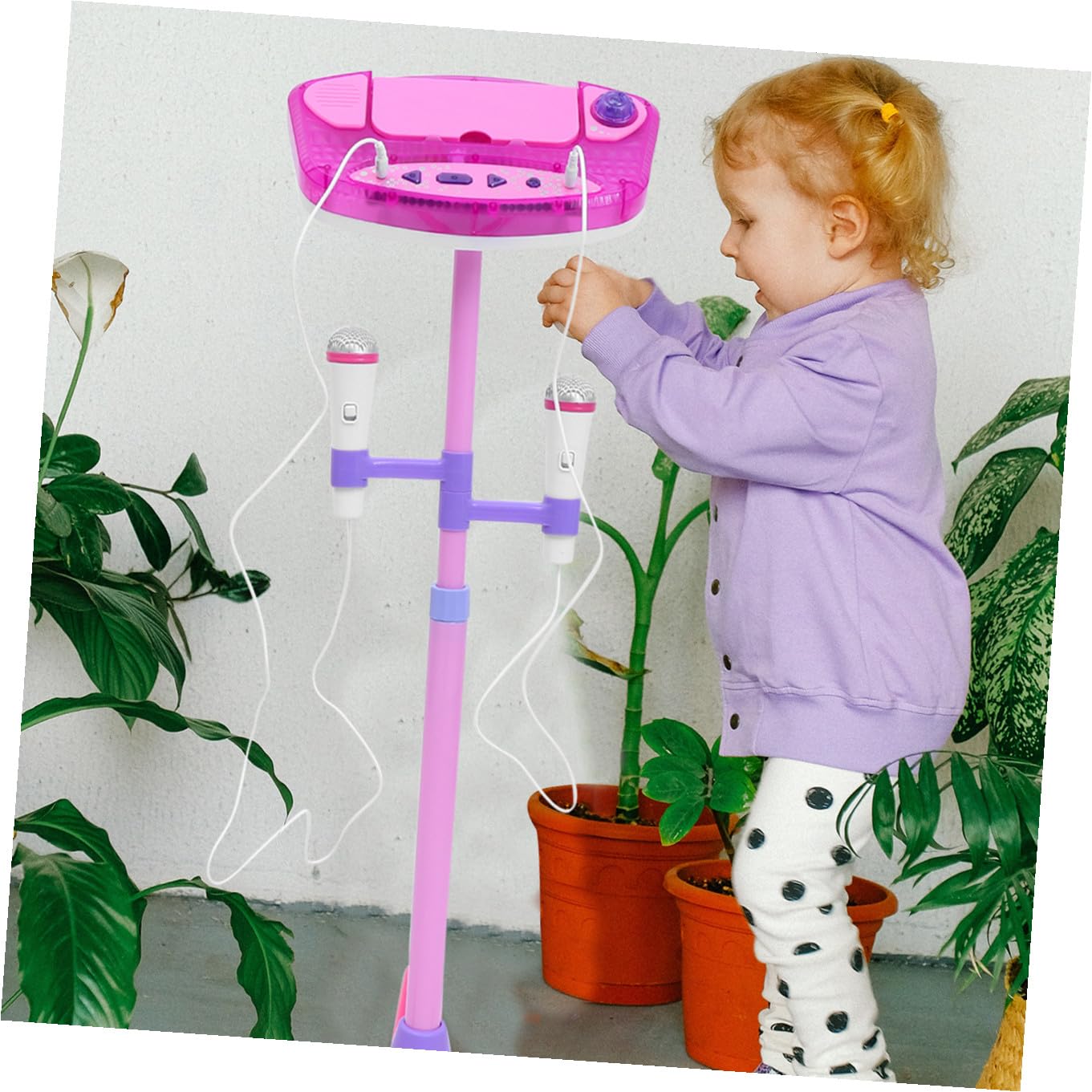Microfono Giocattolo per Rosa Doppio Microfono Creativo Musicale Supporto Regolabile e Modalità Mp3 Gioco Educativo per Sviluppo Cognitivo e Interazione Genitore-Figlio