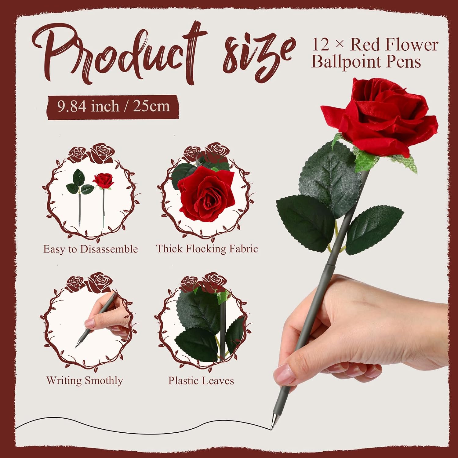 Sayglossy 12 Sets Rose Pen Mother's Day Gifts Artificial Red Flower Ballpoint Pens with Inspirational Praise Card Rose Party Favor Church Gifts for Mom Friend Pastor's Wife image 2