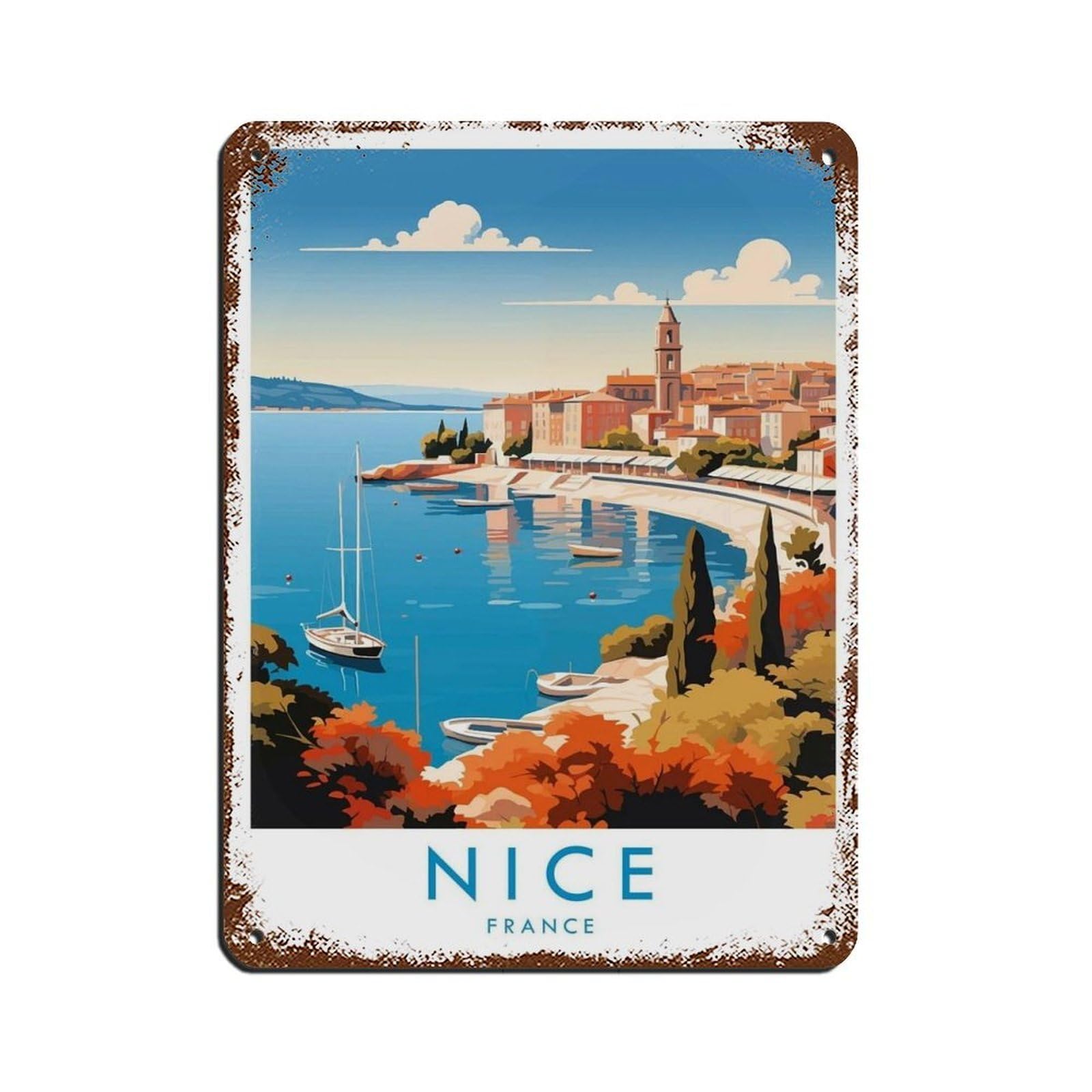 Nice Travel Poster, France（32） Tin Sign Vintage Metal Pub Club Cafe Bar Home Wall Art Decoration Poster Retro 12x16inch(30x40cm)