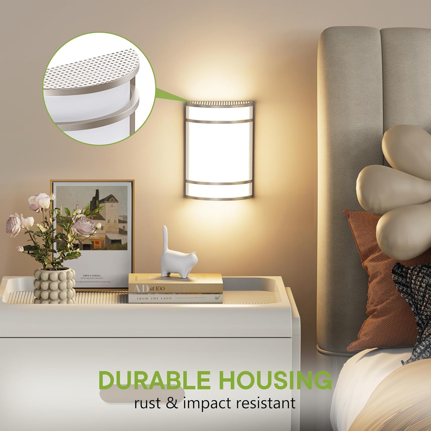 LED Indoor Wall Mount Light Fixture, Brushed Nickel Wall Sconce Lighting, 3000K 4000K 5000K Adjustable, Half Cylinder Hallway Light Fixture for Living Room Bedroom Porch