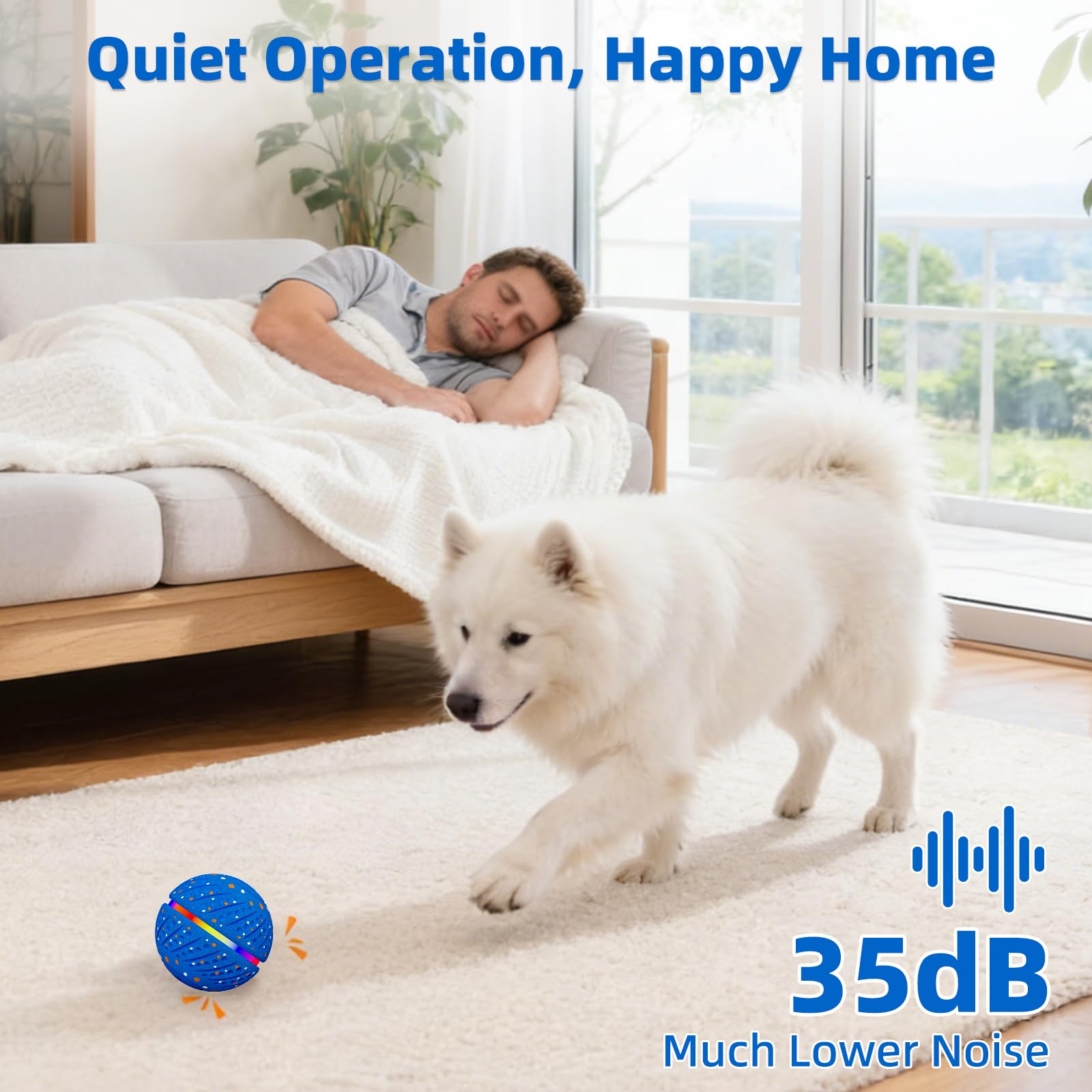 Balle à Jeu Automatique et Résistante pour Chien – 3 Modes Interactifs, Étanche, Rechargeable USB-C – pour Grands Chiens et Forts Mâcheurs