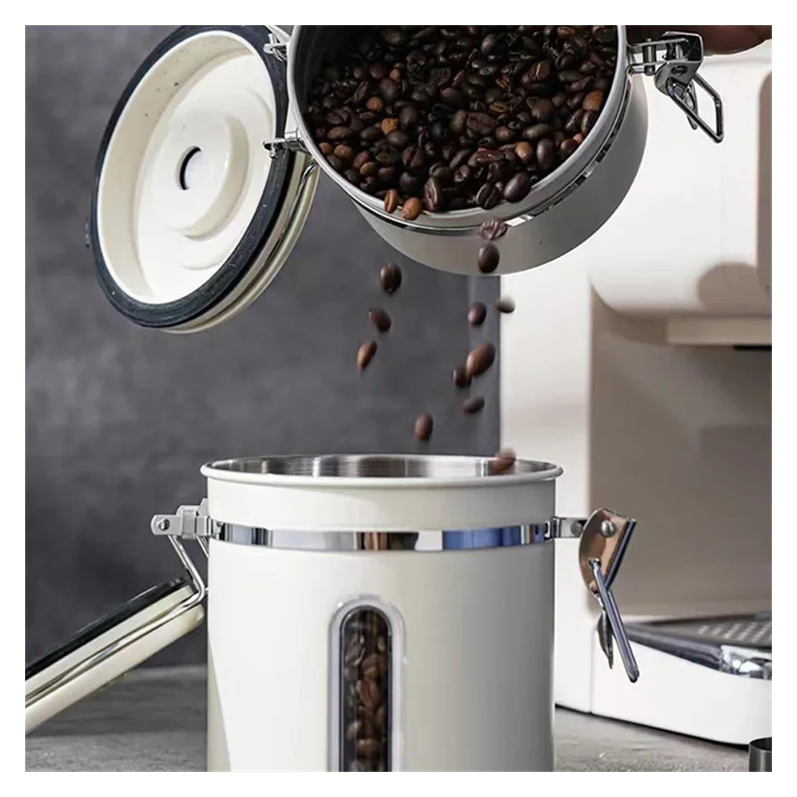 Große Kapazität Kaffeebohnen Vakuum Lagerung Edelstahl Luftdichten Behälter Getreide Tee Nuss Lagerung Jar für Kaffeebohnen, Zucker(Silver-1200ML)