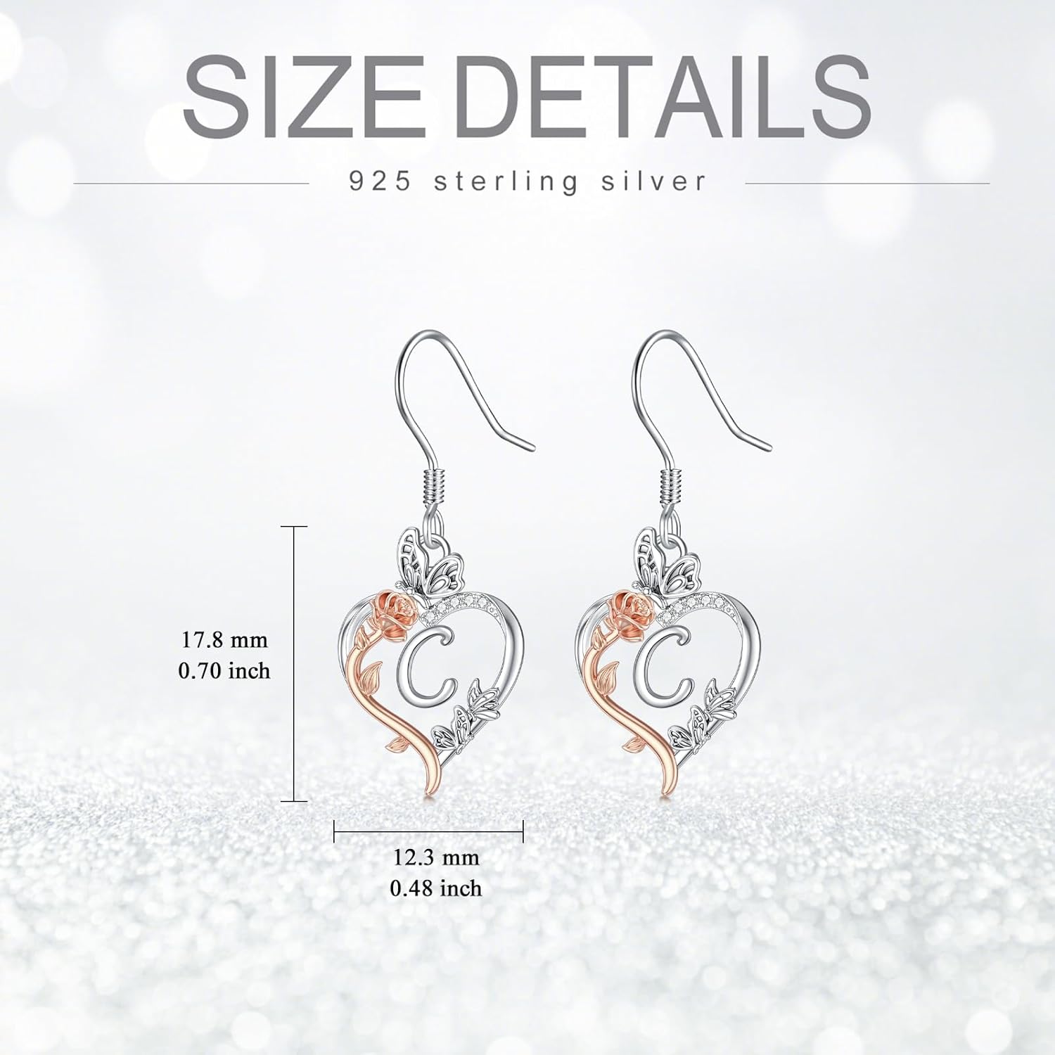 TOUPOP Rose Heart Initial Earrings 925 Sterling Silver Heart Butterfly Earrings Jewelry Anniversary Birthday Christmas Gifts for Women Her Girlfriend Wife