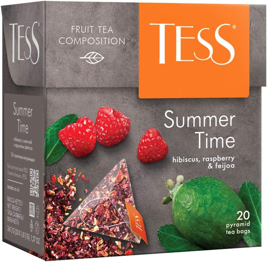 Tess Summer Time Fruit Tea Composition Hibiscus, Raspberry and Feijoa Leaf Tea in 20 Pyramid Sachets