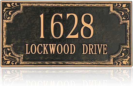 Address Plaque Large Options - Personalized Address Sign,House Number Sign Plaque,House Address Numbers for Outside House,Fence,Drive Way,Apartment 1/4 Thick Metal 2-Line,911 Visibility US 10 x 5Red Copper