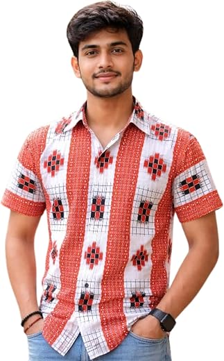 S&amp;S SAMBALPURI Men’s Printed Cotton Blend Half Sleeve Shirt Regular Fit Stylish Casual Shirt for Men Trendy Sambalpuri Des...