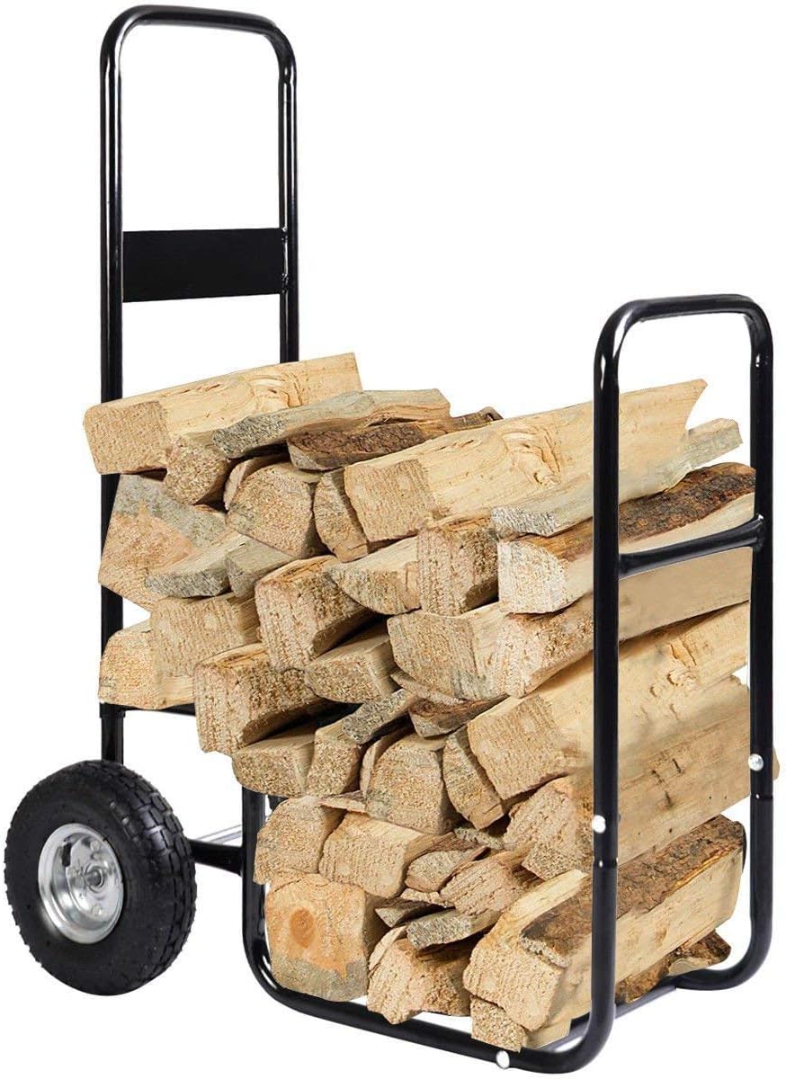 Goplus Firewood Log Rack Indoor Outdoor Fireplace Storage Holder Logs Heavy Duty Steel Wood Stacking Holder Kindling Wood Stove Accessories Tools Accessories (4 Feet)