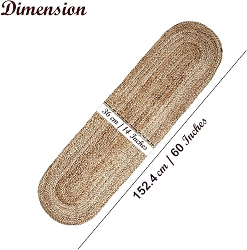 Miniatura 3 de Camino de mesa trenzado de yute natural con diseño festoneado decorativo, estilo granja, ecológico, decoración del hogar tejida a mano ((yute