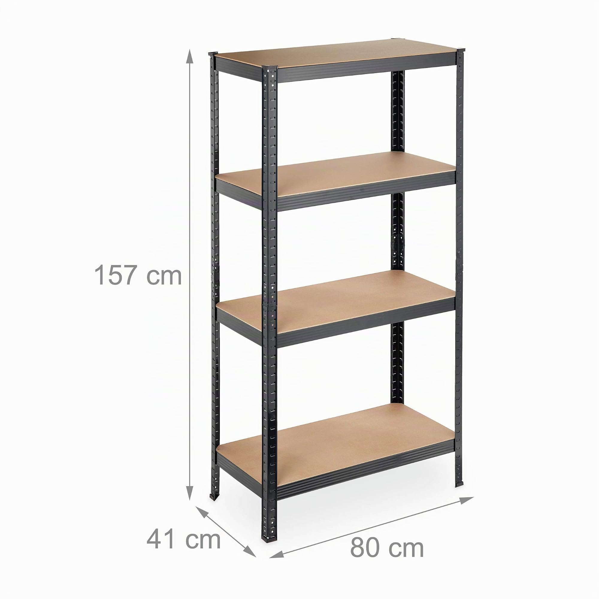 Relaxdays Scaffale in Metallo, 280 kg Capacità di Carico, 157x80x41 cm, Scaffalatura Alta Portata con 4 Ripiani, Nero