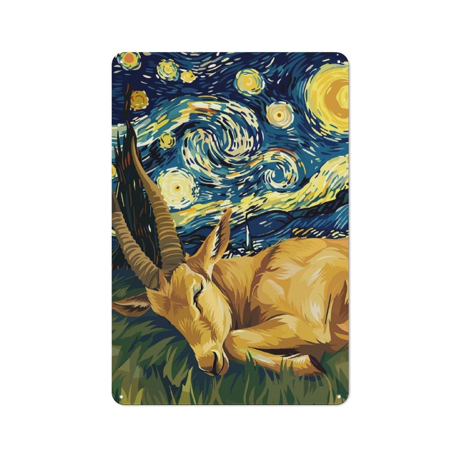 Junmoney Sleeping Antelope Starry Night Art For Garden Room Or Summerhouse, Vintage Tin Sign 30X20cm, For Display In Garden Rooms And Summerhouses