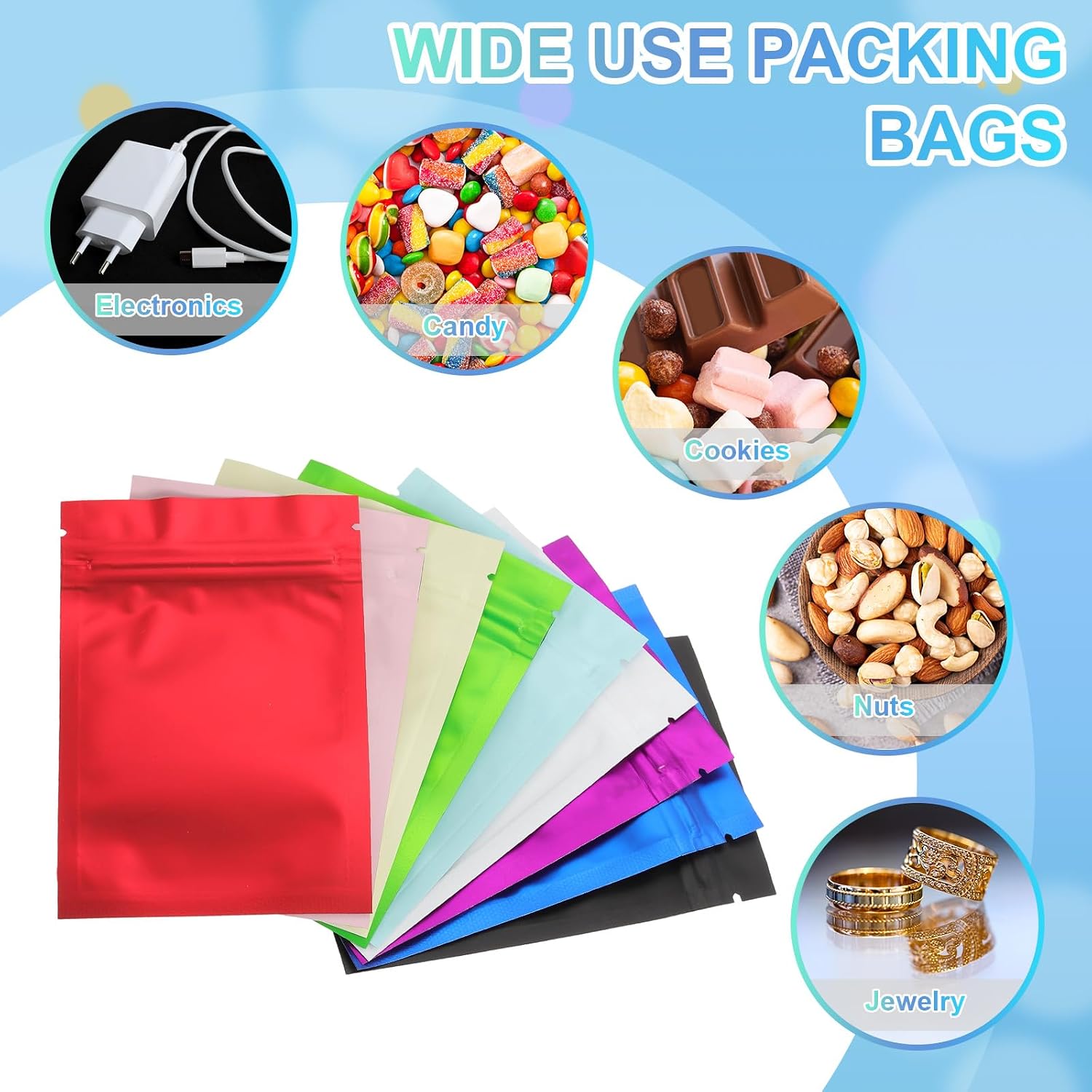 PATIKIL Resealable Packaging Bags for Small Business, 100 Pcs 2x3 Inch Matte Smell Proof Bags Aluminum Sealable Foil Flat Zipper Lock Pouch for Food Storage, Blue
