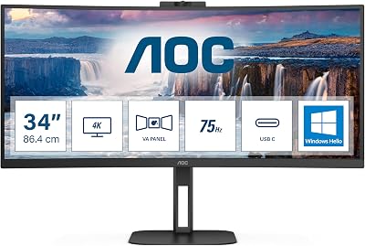 💎 75% MEGA DEAL! AOC Monitor CU34V5CW/BK 34 pollici Curvo 3440×1440, UW-QHD, 100Hz, VA Panel, 4ms GtG, USB HubWebcam, Speakers, Height Adjustment, (HDMI1x 2.0 DP 1x 1.2) FreeSync, Nero