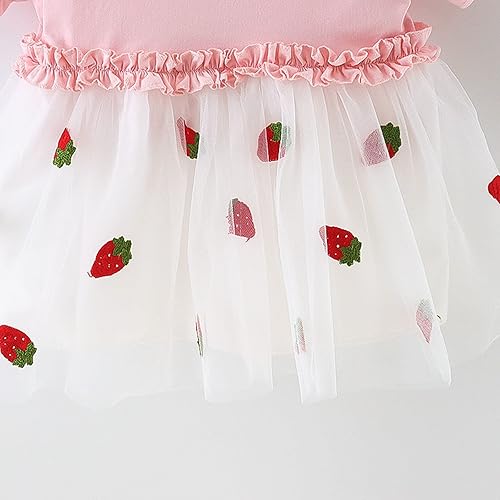 Miniatura 6 de Vestido corto de princesa de tul con manga estampada para bebé fresa volantes para niñas de 6 a 3 años vestido de niña para boda
