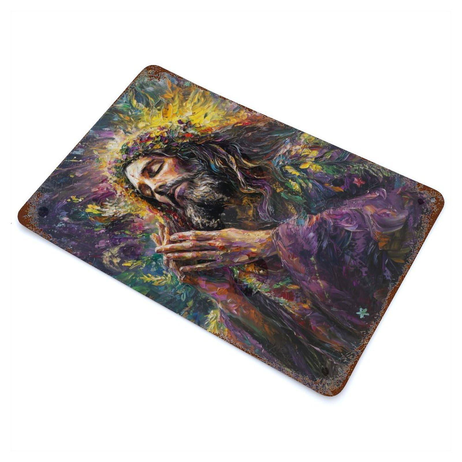 Jesus Prayer Vintage Wall Sign 11.8"x7.9", Rust Effect Metal Decor for Patio, Garden Room And Bar Decor
