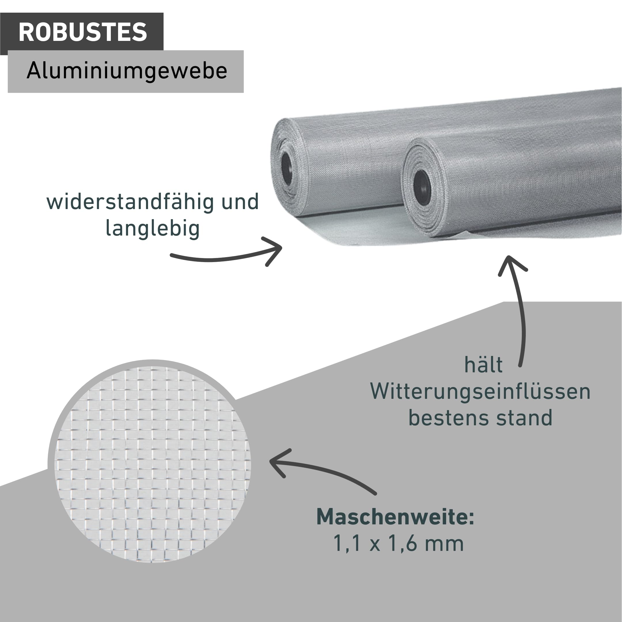 Windhager Fliegengitter Fenster 100 x 250 cm Silber, Aluminiumgewebe, Meterware zuschneidbar, für Keller- und Dachfenster geeignet, feinmaschig, wetterfest, als Ersatzgewebe zur Reparatur, 03621