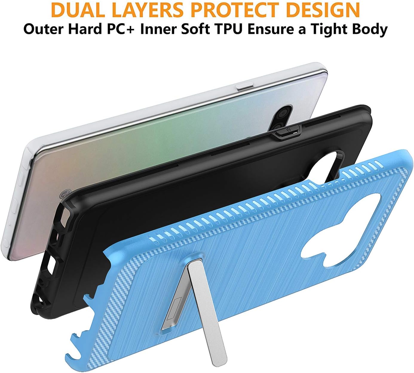Androgate Designed for LG Stylo 6 Case with Kickstand, Hybrid Shockproof Raised Lip Protective Cover Bumper Case Compatible with LG Stylo 6, Blue