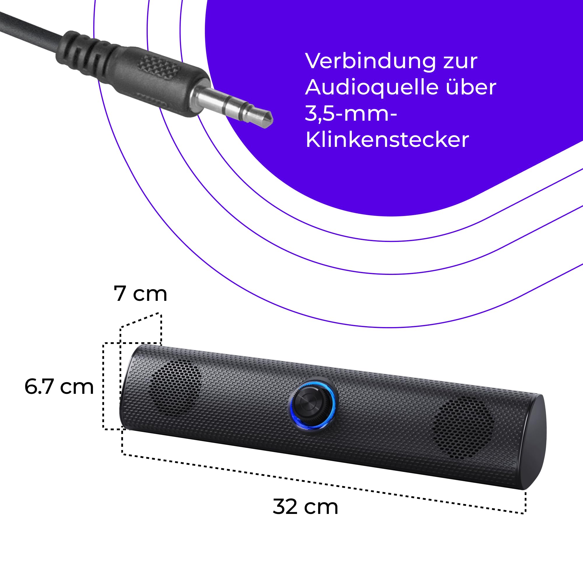 Defender Z11 - Altoparlante soundbar per PC - 2.0 monitor soundbar con suono stereo da 6 W RMS, controllo del volume LED, altoparlante per computer USB, jack da 3,5 mm per PC, laptop e installazione